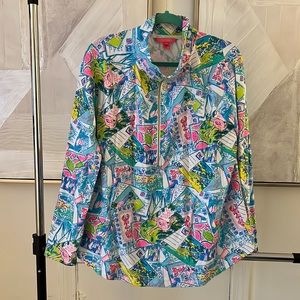 Womens Lilly Pulitzer Skipper 1/2 zip round hem popover